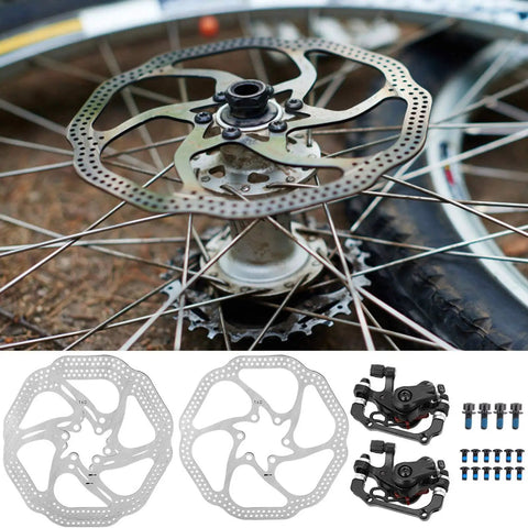 Mountain Bike Mechanical Disc Brake Set Featuring Front And Rear 160Mm Rotors, showcasing alloy steel rotors and calipers.