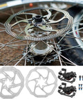 Premium Mechanical Disc Brake Kit For Mountain Bikes Featuring Front And Rear 160Mm Rotors with close-up view of rotors and calipers.