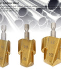 3 PCS High Carbon Steel PPR Pipe Reamer Bits Kit With Step Drill Head For PVC Fitting Expansion And Cleaning Featuring Hex Shank In 19MM 24MM And 31MM Sizes, shown with 19 24 31 mm bits