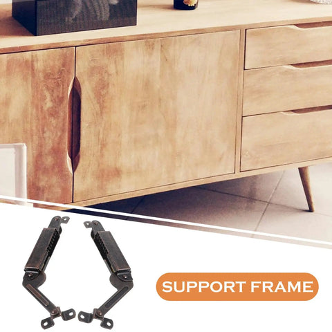 Heavy Duty Spring Lid Stay Hinges With Sweet Antique Red Iron Finish Tough As Nails Cabinet Hardware Middle Arm Lift For Wood Boxes And Trunk Chests No Fuss Furniture Gear Set on a wooden cabinet.