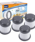 Four PVF110 Replacement Vacuum Filters with packaging visible for Pivot Handheld Vacuums 20V Max Easy Fit