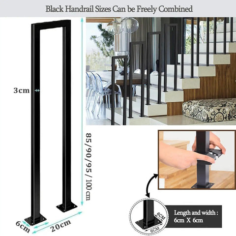 Built Like A Tank U Shaped Handrail For Indoor Stairs Outdoor Steps Heavy Wrought Iron Railing in matte black, showcasing adjustable heights.