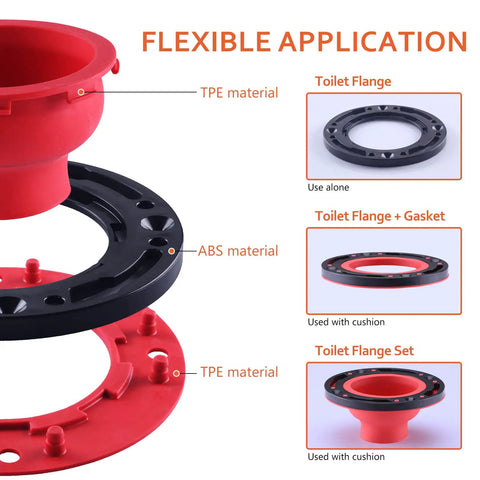 Universal Toilet Flange Repair Kit For 4 Inch And 5 Inch Drain Lines Including Special 3 Inch Connections, components displayed