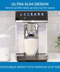 Front view of Barista-Grade All In One Espresso Machine With Built In Grinder Milk Frother And Steamer Auto Tamper Descaler