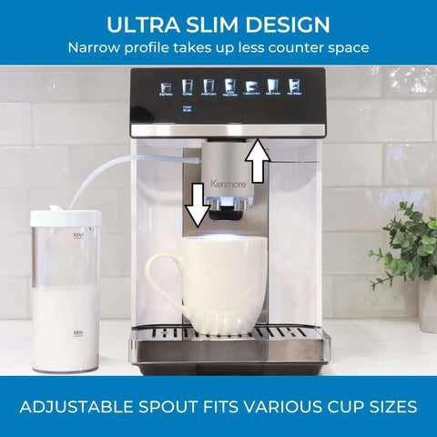 Front view of Barista-Grade All In One Espresso Machine With Built In Grinder Milk Frother And Steamer Auto Tamper Descaler