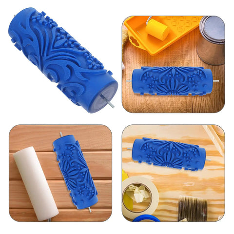 Flower Texture Print Paint Roller For Walls And Cabinets Creating Smoother Patterns With Zero Bubbling Solid Rubber Design.