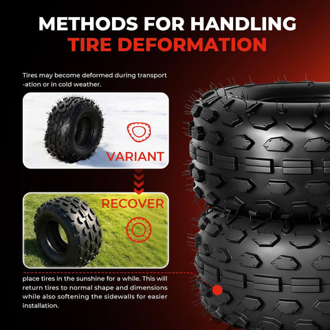 Guide for handling deformation in 145/70-6 Tubeless Go Kart And Mini Bike Tires Set Of 2, 4-Ply Nylon Construction, outdoor context.