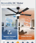 Modern 52 Inch Smart Ceiling Fan Provides Super Chill Airflow And Bright Dimmable Led Lighting with reversible DC motor and airflow modes.