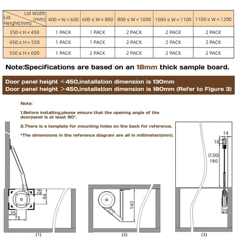 Installation guide for 2 Pack Soft Close Hinges For Toy Boxes And Chests Heavy Duty Lid Support with diagrams and measurements