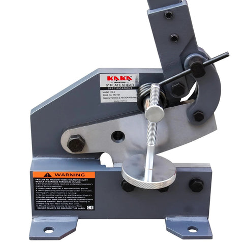 Heavy duty metal shear with long lever for cutting steel and aluminum, ideal for auto repair and construction projects.