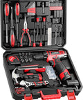 149 Piece Home Drill Set With 12V Red Cordless Drill LED Light 21 Plus 1 Torque Settings 19Nm Lightweight Ergonomic Handy Tool Kit In A Durable Toolbox
