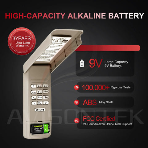 Wireless Universal Garage Door Opener Keypad For Craftsman CMXZDCG440 with open lid showing keypad and battery compartment.