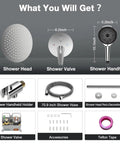 Rainfall Shower System With 10 Inch Handheld, 3 Modes, Pressure Balance Valve, Full Shower Head Kit components diagram