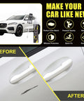 Before and after car door showing scratch repair using Jaguar Santorini Black Ultimate Black 2 In 1 Touch Up Paint Kit With Pen Tip And Brush