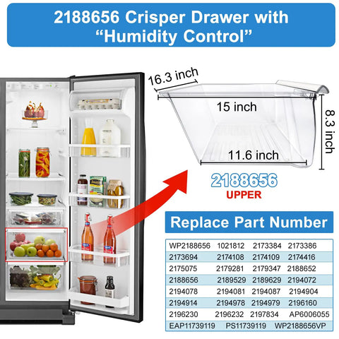 2 Pack Upgraded Fridge Crisper Drawer Upper Humidity Control Drawer And Lower Crisper Bin Replacement for Whirlpool Kenmore