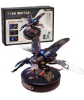 Biopunk Insect Metal Model Kit For Adults And Teens, Dope 3D Puzzle Electric Stag Beetle Desk Toy, black metal beetle on base