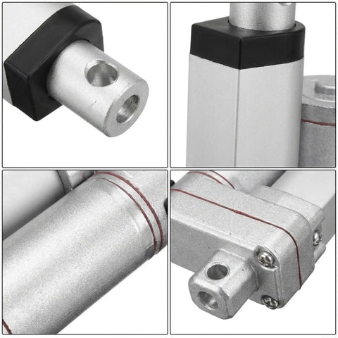 12 To 24 Volt Electric Linear Actuator Serving Up Legit Quiet Thrust And A Rock Solid 1000 Newton Push For Furniture Lifting showing close-up of aluminum build and connectors.