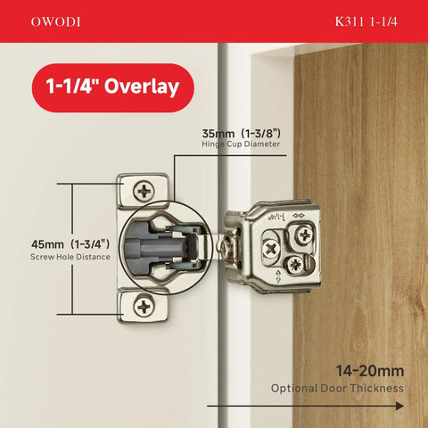40 Pack Soft Close Cabinet Hinges For Face Frame Doors 1-1/4 Inch Overlay Concealed Hinges, 105 Degree 3 Way Adjustable