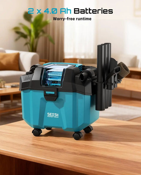 Cordless Wet And Dry Shop Vacuum For Garage And Car Cleanups Boss Grade 2.6 Gallon Mini Vacuum with accessory storage holder