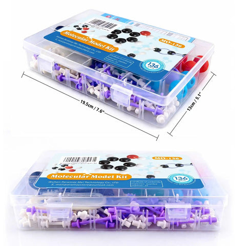 Hands On Chemistry Molecular Model Kit For Students And Teachers 136 Pcs in transparent storage box with color-coded atoms