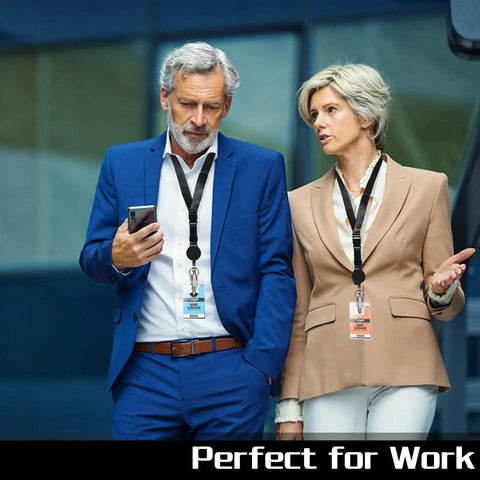 Professionals wearing Heavy Duty Retractable Lanyard For ID Badges And Keys With Breakaway Safety in office setting.