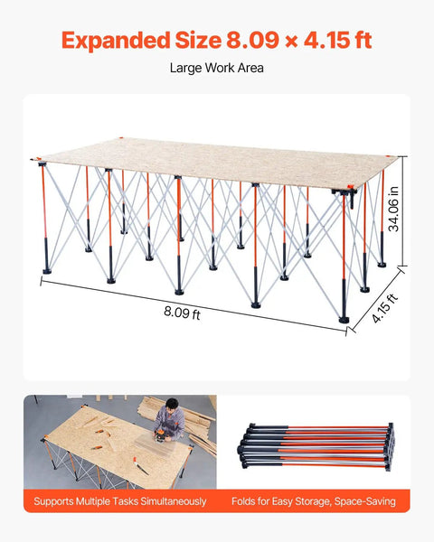 Portable Folding Workstand For Garage And Workshop With 6000 Lbs Capacity Collapsible Table Stand With Storage Bag No Fuss Setup Tabletop Not Included Outdoor Ready Heavy Duty Build displayed in expanded size