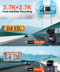 Dual Front And Rear Dash Cam With 2.7K Plus 2.7K Recording, STARVIS Sensors showcasing front and rear camera recording angles