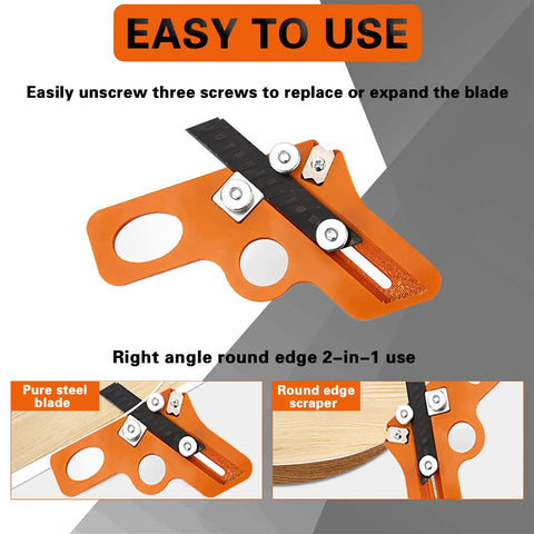 Rugged Handheld Edge Banding Trimmer With Ten Sharp Blades Hassle Free Veneer Cutter showing blade adjustment mechanism in orange design.