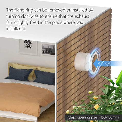 Super Quiet 141 CFM 6 Inch Wall Exhaust Fan With Anti Backflow Check Valve shown installed in bedroom wall