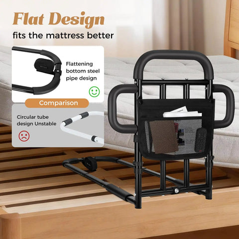 Heavy Duty Bed Rail With Dual Grab Bars For Elderly Adults 400 Lbs Capacity Adjustable Height Non Slip Foam Grips Sensor Light