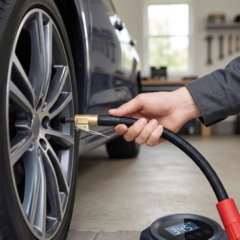 Heavy Duty Tire Inflator Extension 16cm Hose Quick Connect Air Chuck Flexible Adapter For Cars Motorcycles Evs Bikes Reaches Stems Behind Spokes With No Sweat Setup And Easy Peasy Connection For Perfect Pressure When You Need It And Get Work Done Fast. 16cm copper silicone hose on car wheel