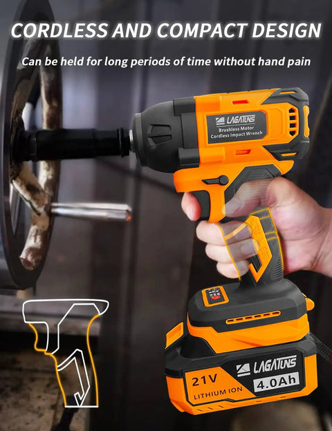 Close-up of Beast Of A Cordless Impact Wrench With 450NM Torque And Brushless Motor One Half Inch Drive in action on a tire bolt