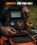 Person using Digital Multimeter Voltage Tester 2000 Counts for ACDC Voltage in a portable toolkit outdoors