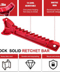 Heavy Duty 3 Ton Jack Stands With Adjustable Height From 11.22 To 16.54 Inches, red rocker ratchet bar detail shown.