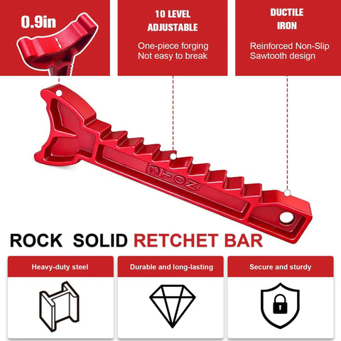 Heavy Duty 3 Ton Jack Stands With Adjustable Height From 11.22 To 16.54 Inches, red rocker ratchet bar detail shown.
