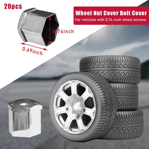 20 Pack 19 Millimeter Wheel Nut Covers With Removal Tool For Lug Bolts For Your Ride Silver Universal Car Exterior Decor Accessories Lug Nut Caps Tire Protector And Hub Cap Protection shown with tires