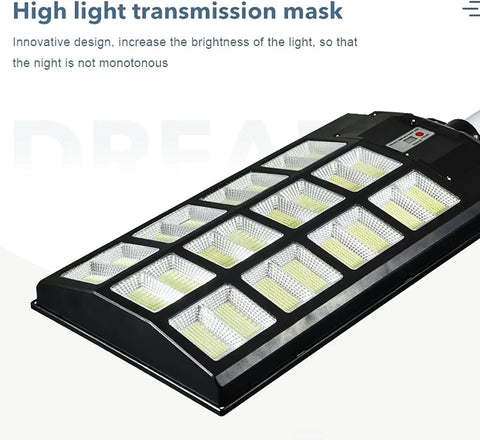 JUDYSSY Solar Street Lights Outdoor Remote Control, 2400W High Brightness Dusk to Dawn Led Lamp with high light transmission mask.