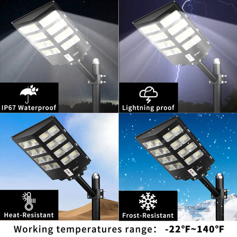 High Brightness 800W Solar Street Light Outdoor Dusk To Dawn IP67 Waterproof LED Parking Lot Garden Light With Motion Sensor
