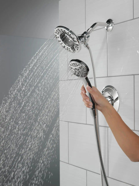 Arvo 14 Series Chrome Shower Faucet Set With In2ition 2-In-1 Dual Shower Head And Handheld Spray in use