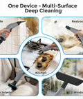 Heavy Duty Handheld Steam Cleaner For Home And Auto, No Fuss Design With Snappy 15 Second Heat Up, Roomy 1600ml Tank, High Pressure Jet To Knock Out Stubborn Grime On Tile Floors And Sofas cleaning tile, kitchen, restroom, car interior, and windows.