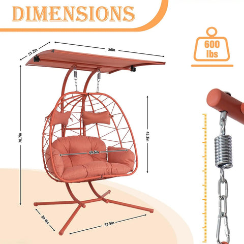 Dimensions of Double Egg Chair With Stand And Adjustable Canopy For Indoor Outdoor Use Cozy 2 Person Wicker Hanging Swing Chairs