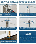 Installation guide for Heavy Duty 4 Inch Self Closing Door Hinges 2 Pack Featuring Adjustable Spring Tension and a Sleek Satin Nickel Finish.