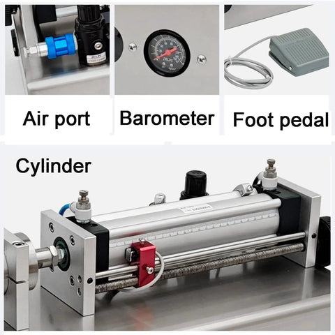 Heavy Duty Pneumatic Liquid Filling Machine Single Head Automatic Bottle Filler Hella Precise components including barometer and cylinder.