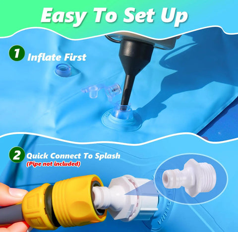 Instruction showing setup of the Sea World 75 Inch Splash Pad Sprinkler For Kids And Dogs Thickened Outdoor Water Toy Play Mat