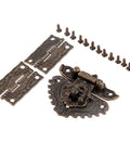 Antique Zinc Alloy Hasp Lock Set With Two Vintage Cabinet Hinges And Screws for wood boxes jewelry boxes gift boxes suitcases cabinets