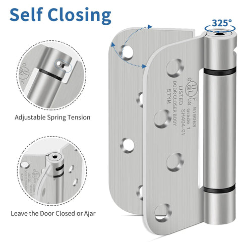 Rock Solid Self Closing Door Hinges Heavy Duty 4 Inch Spring Loaded Build Featuring 5 8 Inch Radius Corners for adjustable tension.