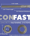 Five Eighth Inch By Four And One Half Inch Wedge Anchor Zinc Plated For Concrete In Dry Environments heavy duty fastener with washer and nut