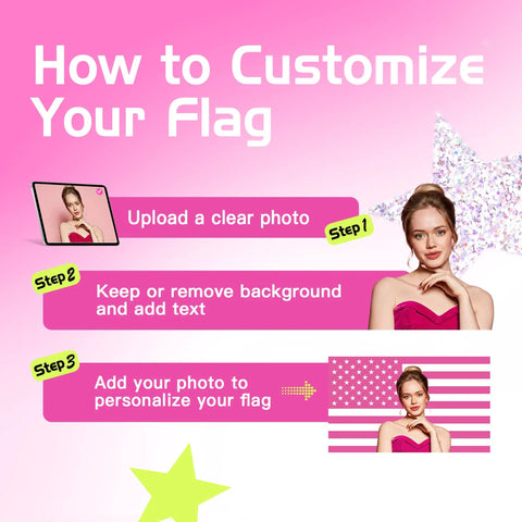 Steps to customize Pink American Flag 3x5 Ft Personalize With Your Own Image Logo Or Text Single Or Double Sided Flag Tapestry