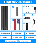20 Ft Aluminum Flag Pole Kit With Black Ball Topper And 3x5 Embroidered US Flag For Outdoor Yard Garden Home And Commercial Use Tangle Free Flagpole Weatherproof Aluminum And Easy Assembly accessories