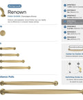Chart showing Renown Champagne Bronze cabinet pull sizes, including the Five And One Sixteenth Inch Center To Center traditional drawer handle.